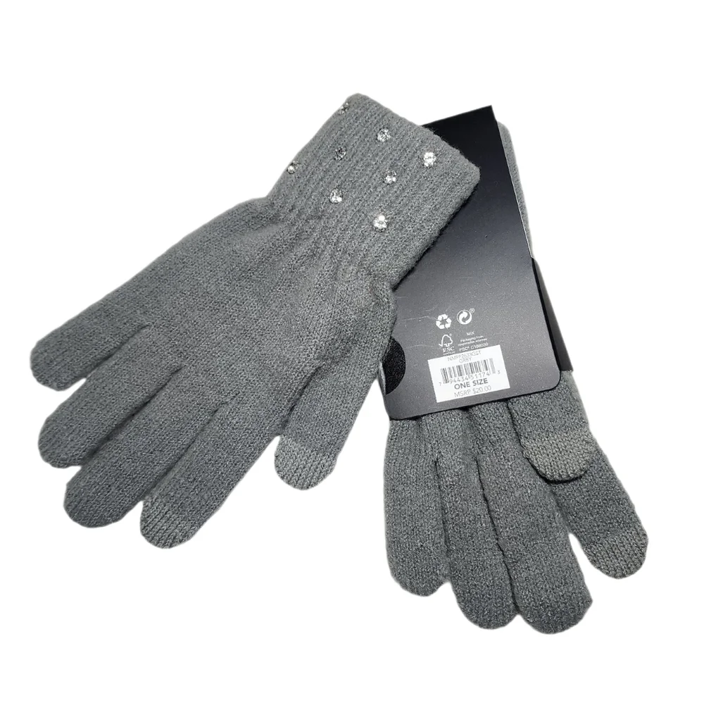 Nicole Miller New York Rhinestones Gloves With Touch-Screen Women One Size